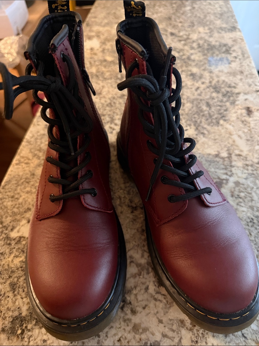 Dr. Martens Women's Burgundy Lace-Up Combat Boots with Black Soles
